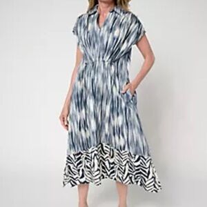 Carla Rockmore Cinch Waist Shirt Dress Mixed Print